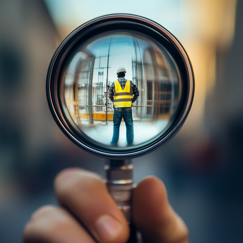 A magnifying glass magnifying a building