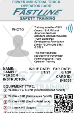 Fast Line Safety Training Sample Powered Industrial Operator Card