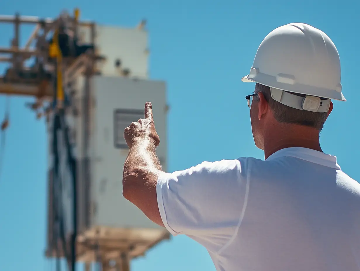 A Rigging Supervisor communicating with a crane operator using hand signals